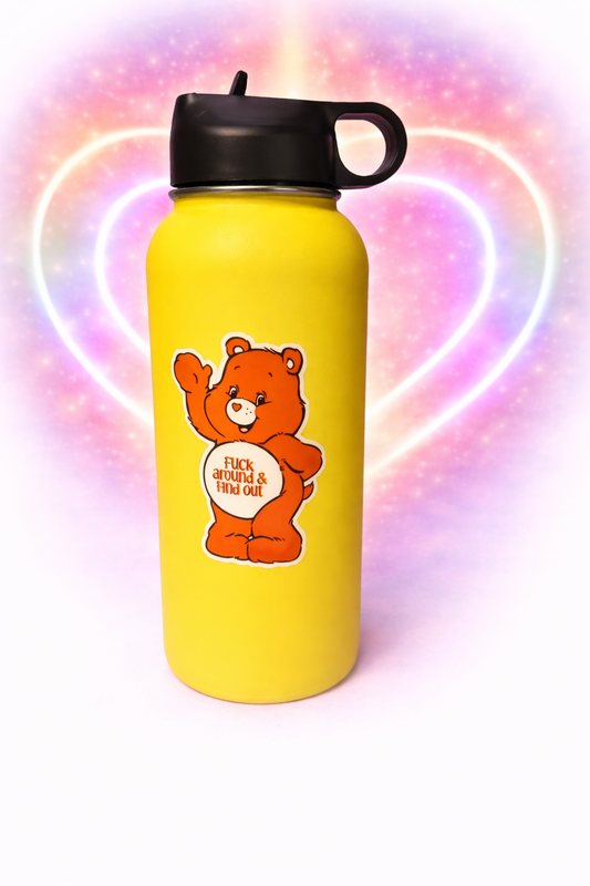 Large Drink Bottle with Orange Swear Care Bear