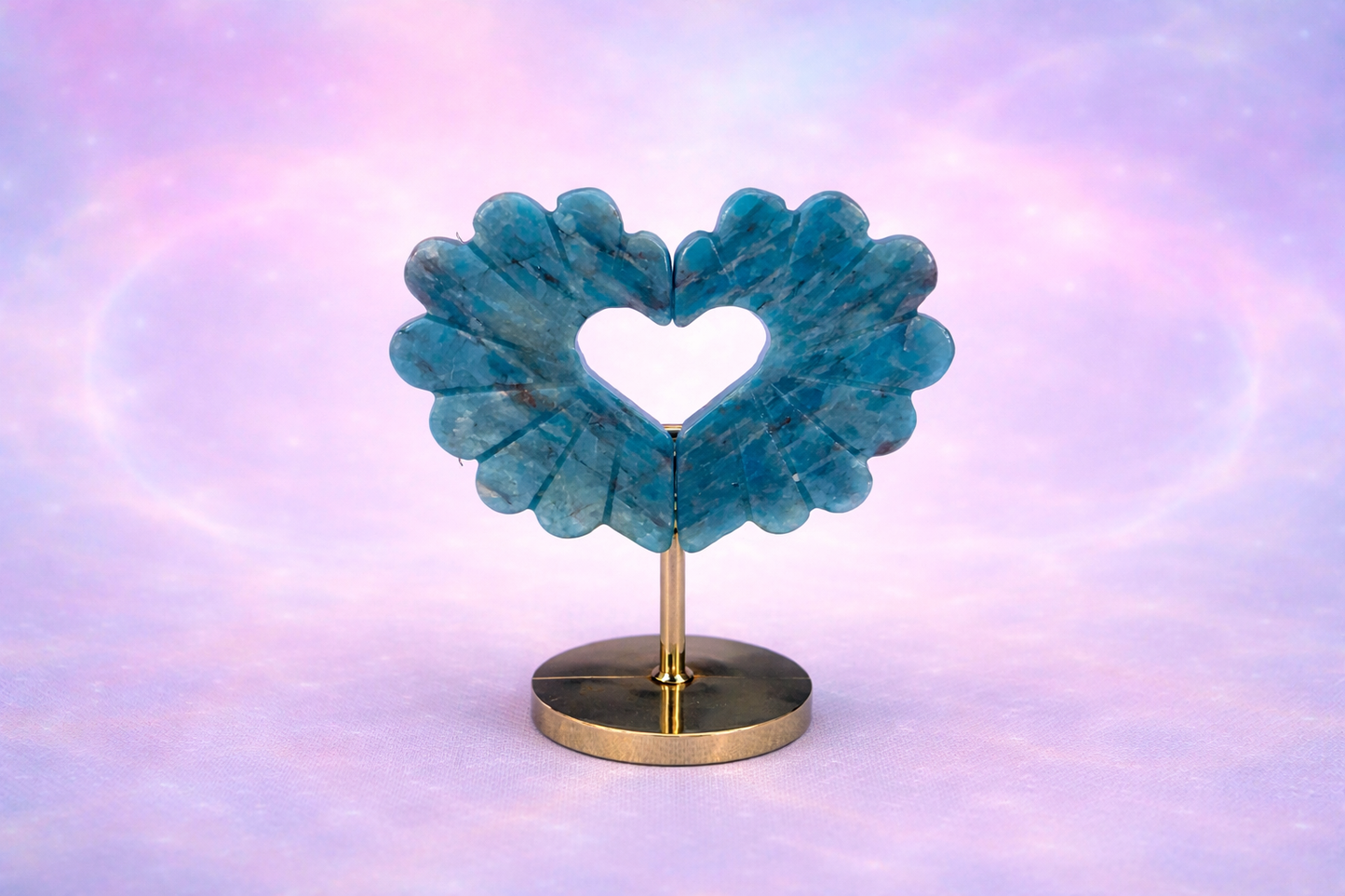 Blue Apatite Heart on stand