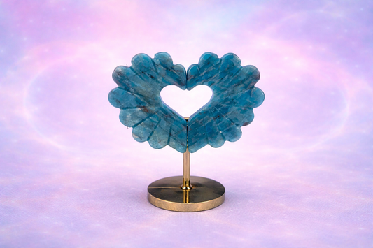 Blue Apatite Heart on stand