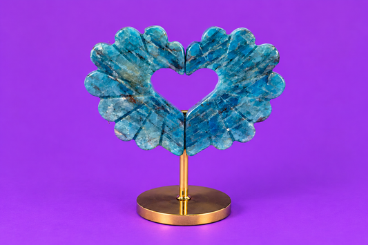 Blue Apatite Heart on stand